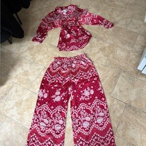 Free People Red and White Patterned Two-Piece Set NWT